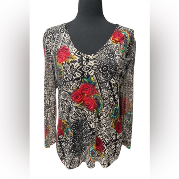 Nygard Collection Tops - Nygard Collections Vibrant Beaded Floral Women's Blouse W/Netted Sleeves Size M